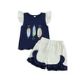 thumbnail image 2 of BemeyourBBs Girl Summer Outfit Fish Embroidery Flying Sleeve Tops Plaid Shorts, 2 of 9