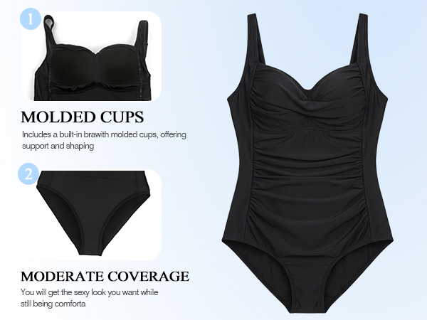 Ocean Blues Women's Plus Size One-Piece Swimsuit, Black photo 5