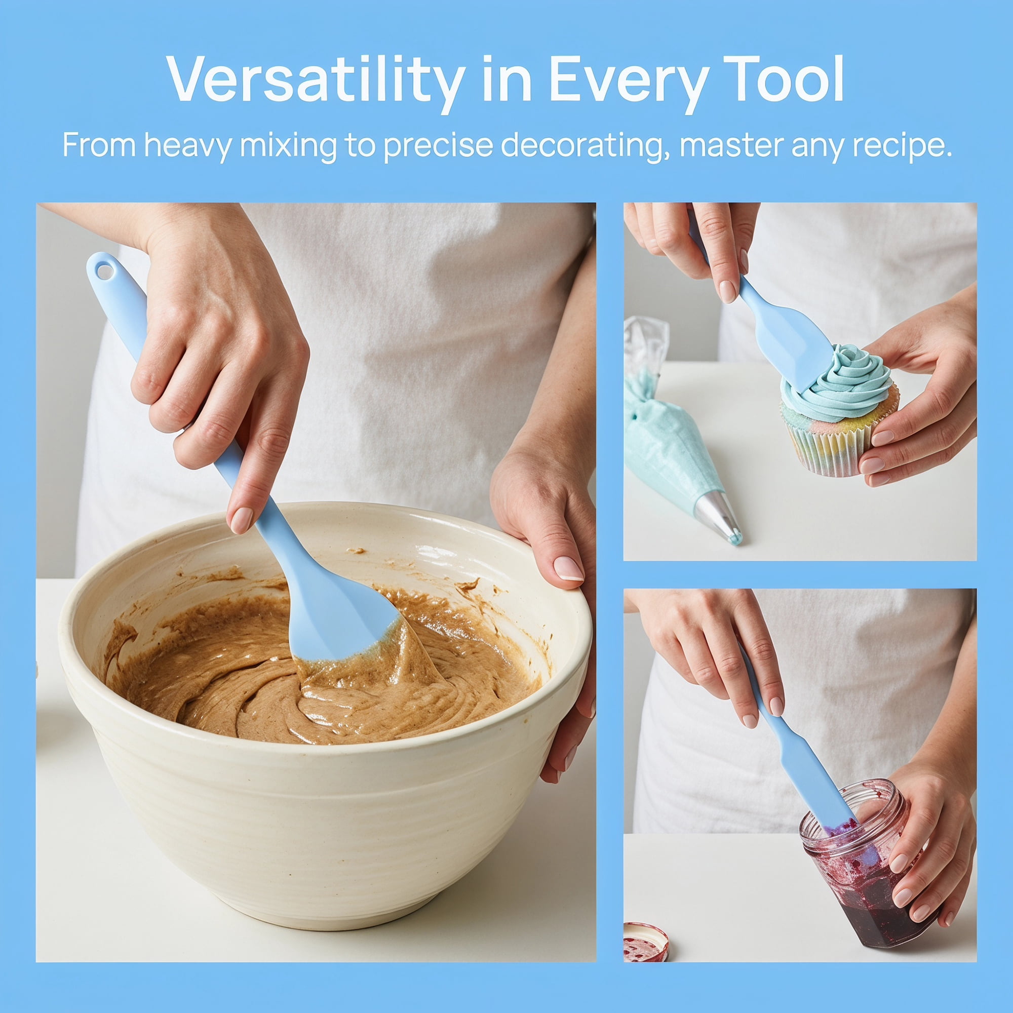Unique Bargains 3Pcs Heat-Resistant Cooking Utensils Kitchen Spatula Set Blue