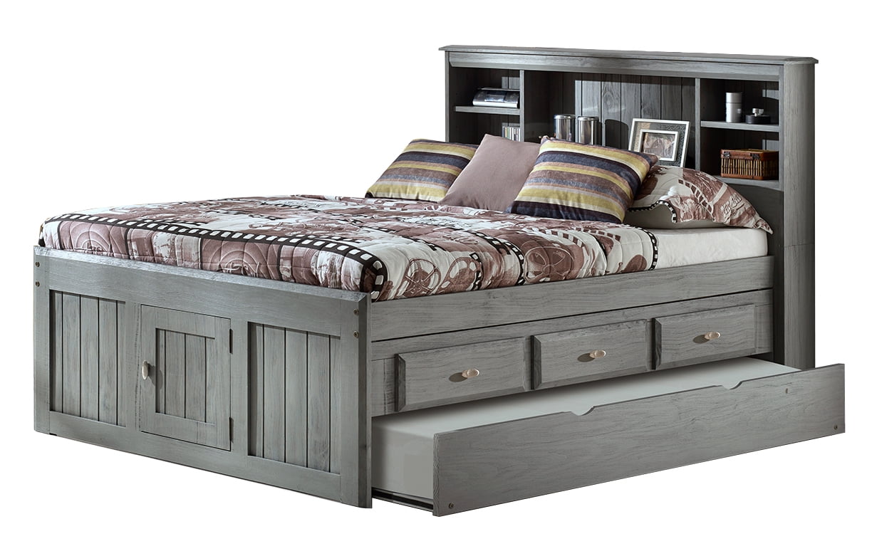 Captains Bookcase Bed With Twin Trundle, Twin Bed With Bookcase Headboard And Trundle
