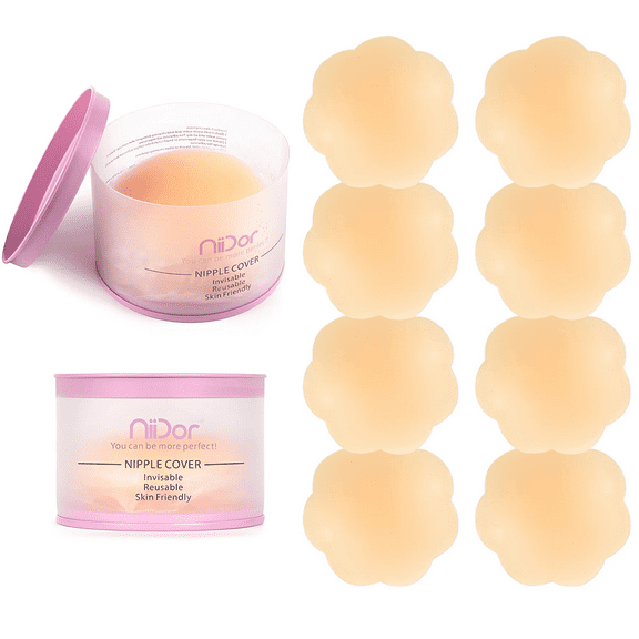 Niidor Sticky Silicone Adhesive Pasties Nipple Covers for Women, 4 Pairs with Case