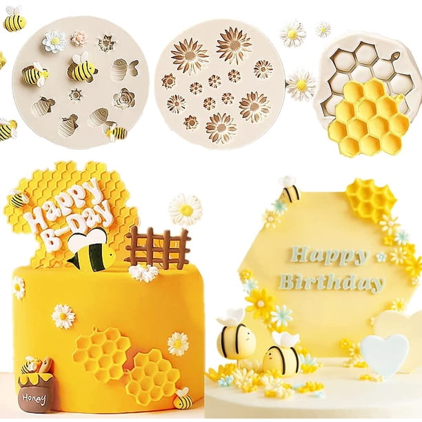 3 piezas de pastel de abejorro decorado con molde de abejorro fondant molde de abeja molde de flor de Margarita molde de flor de abejorro decorado con cupcake de abejorro esquí esquí Gafas de esquí