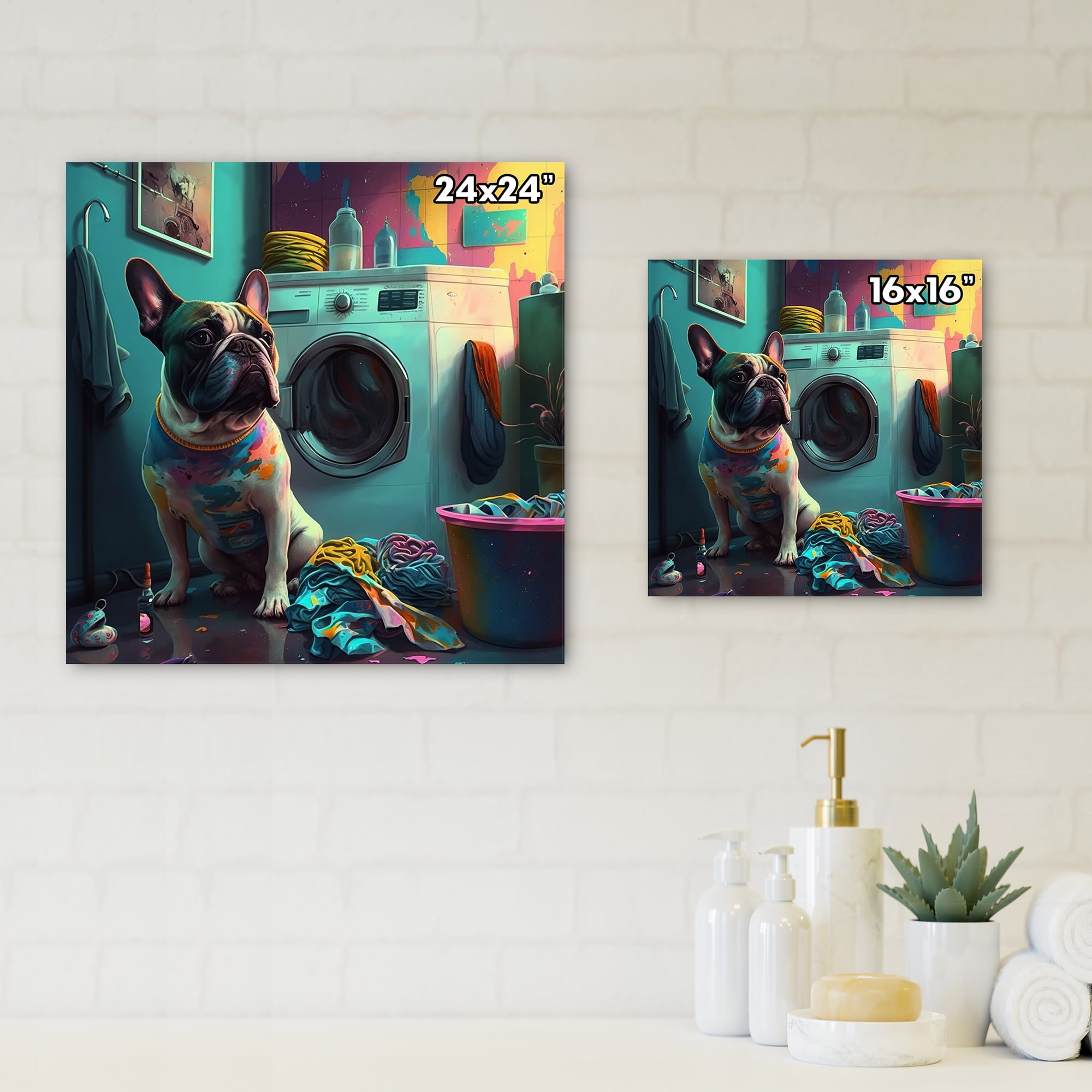 Designart Buldog In Laundry Canvas Wall Art