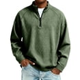 thumbnail image 2 of Quarter Zip Sweatshirt for Men Waffle Knitted Pullover Casual Long Sleeve Lapel Polo Sweatshirts Fall Winter Jackets,2XL, 2 of 7