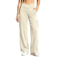 thumbnail image 3 of Women's Stretchy Cargo Pants with Pockets, High Waist Wide Leg Casual Work Pants, Yoga Hiking Jogging Lounge Pants, Athletic Pants | VerBelle,Khaki M, 3 of 8