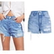 thumbnail image 1 of WILLBEST Pantalones Mujer Pantalones Cortos Vaqueros de Cintura Alta para Mujer, de Color Liso, Con Tachuelas de Perlas y Cuentas, Informales, Elásticos, de Verano, de Corte Cómodo. Grande, 1 of 8