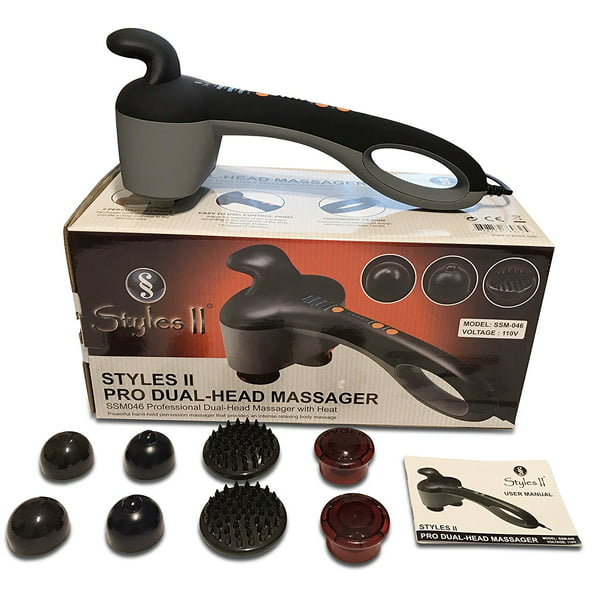 Styles Ii Pro Dual Head Deep Tissue Percussion Body Massager With Heat And 4 Set Attachments