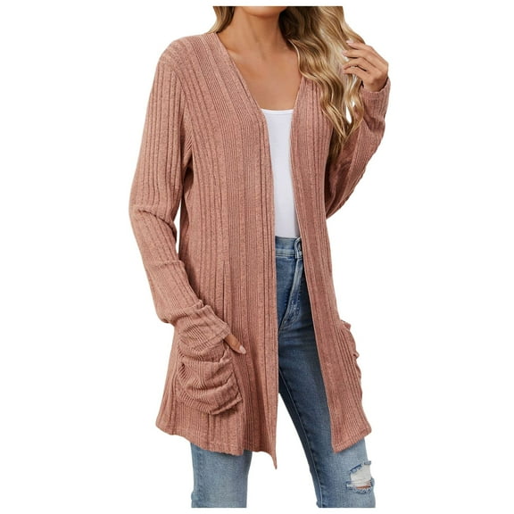 Arlun Lightweight Cardigans for Women Fashion Oversized V-Neck Long Sleeve Ribbing Sweater Coats Casual Loose Fit Solid Color Dressy Work Fall Outwear Pink XL