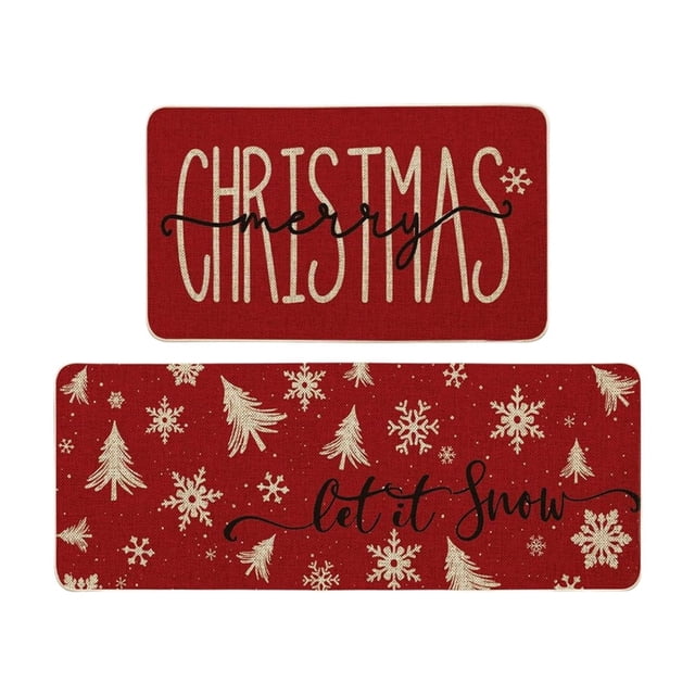Christmas Kitchen Mat Set, Holiday Floor Mat Set, Oil and Stain Resistant, Durable Indoor Door Mat for Kitchen, Living Room and Entryway