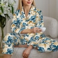 thumbnail image 6 of Salouo Vintage Blue Flowers Pattern Women's Pajamas Set Long Sleeve Button Down Sleepwear Soft Pj Lounge Sets for women 2 Piece Pjs Set with Long Pants-Medium, 6 of 7