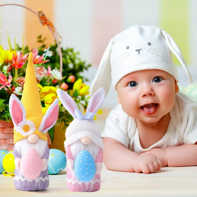 Xihbxyly Hallazgos de Ganga Muñeco Enano Sin Rostro En Zanahoria y Conejo de Pascua, Decoración para El Hogar, 2 Piezas