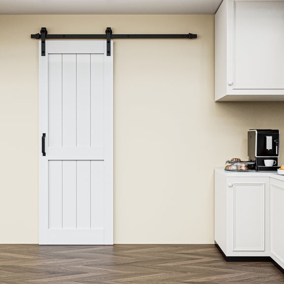 30'' x 84'' Sliding Barn Door White Primed Paintable Solid Manufactured Wood Closet Pantry Interior Doors