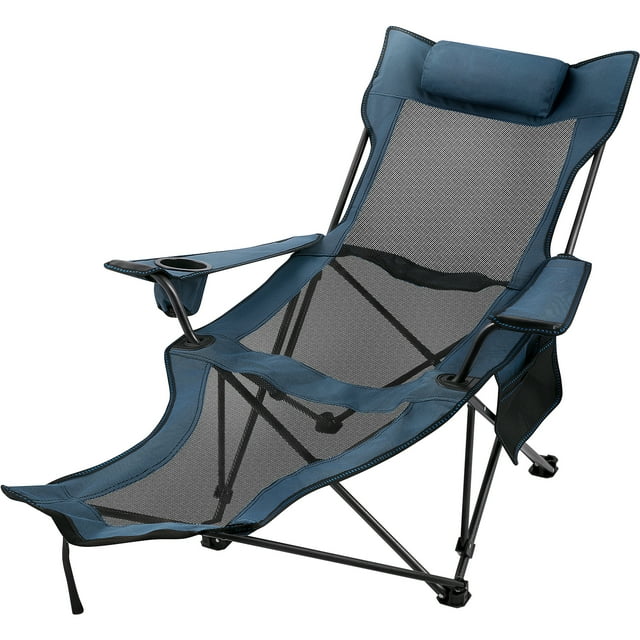 Silla de Campamento Plegable VEVOR Reclinable Azul con Reposapiés