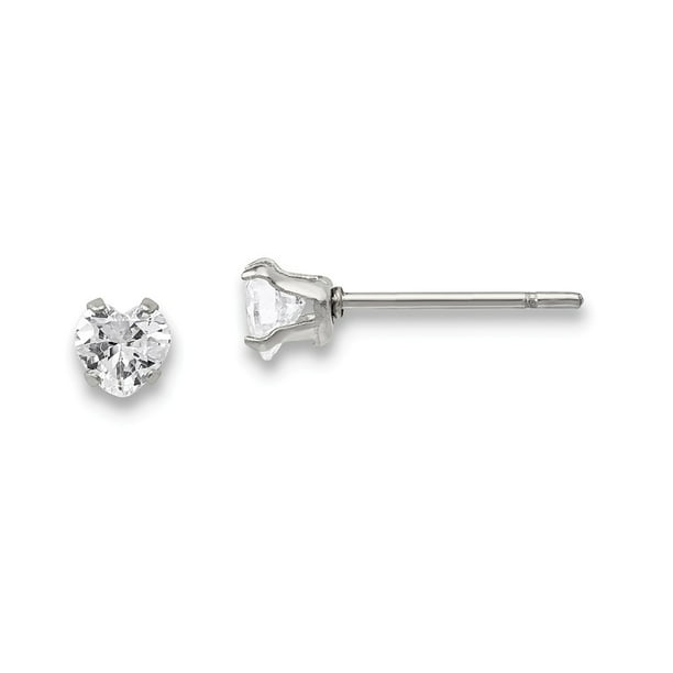 AA Jewels - Solid Stainless Steel 4mm Heart CZ Cubic Zirconia Stud Post ...