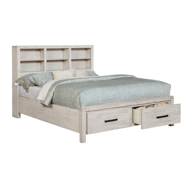 Vedaut Rustic Bed With Bookcase Usb, Distressed Grey Bookcase Headboard