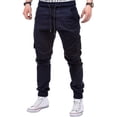 thumbnail image 2 of Baqcunre Men's Solid Color Side Pockets Lace-up Waistband Casual Drawstring Pants,Size XL,Mens Sweatpants,Men's Pants,Joggers for Men,Mens Clothes,Pants for Men,Navy, 2 of 8