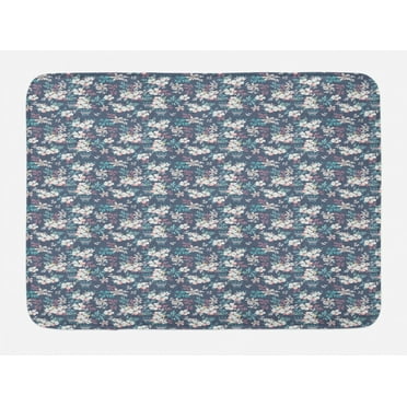 Floral Bath Mat, Neat Floral Pattern Soft Tones Leaves Spring Romance Ornaments Print, Plush Bathroom Decor Mat with Non Slip Backing, 29.5" X 17.5", Purpleblue Multicolor, by Ambesonne