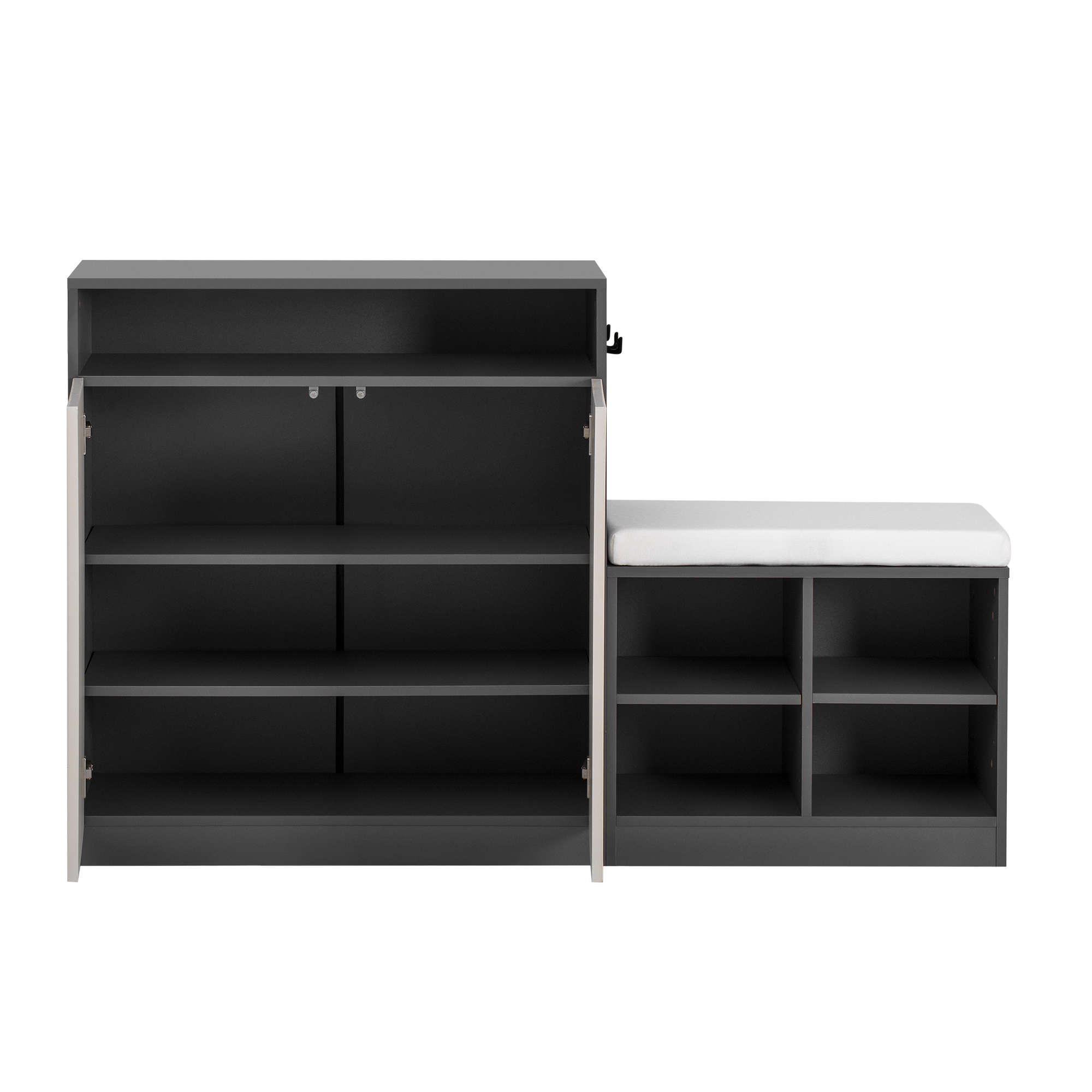 Euroco 55" Large Shoe Storage Cabinets with Shoe Bench,Modern Entryway Bench with 3-Tier Adjustable Shelves,Removeble Cushion and Hooks,Shoe Rack Shoe Organizer for Bedroom, Living Room,Grey