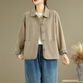 thumbnail image 6 of wdsxpo Womens Oversized Barn Jacket Button Down Notch Lapel Jackets Fall Color Block Vintage Lightweight Trench Coat with Pockets, 6 of 6