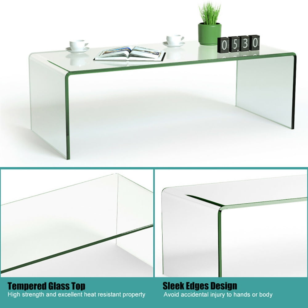 Finihen Tempered Glass Coffee Table, Oval Coffee Table, 42 x 19.7 Inch Clear Tempered Glass Coffee Table with Rounded Edges, for Living Room, Reception Room, Transparent