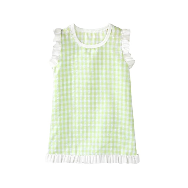 EGNMCR Robe Sans Manches à Col Rond Robe à Carreaux pour Filles Robe d'Été pour Bébé Robe à Col en Dentelle pour Petites Filles Robe en polyester pour Enfant