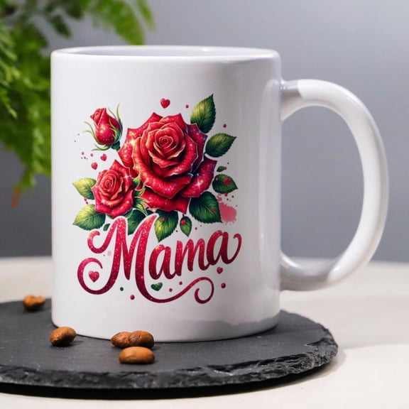 Mama Flower Novelty Coffee Mug Mother s Day Mama Red Flowers On Gold Points Ceramic Family Mug New Mama Mug Flower Birthday Mothers Day Gifts Mom Nana Coffee Mug 11oz