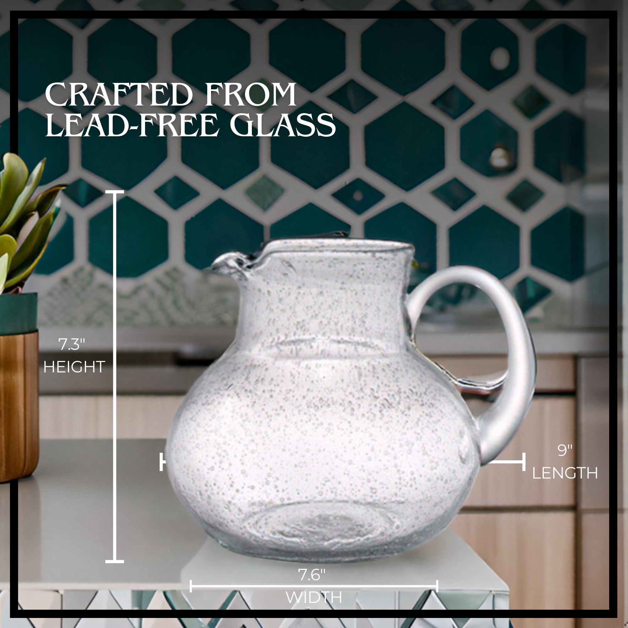 Artland Iris 90 Oz Handblown Glass Pitcher - Bubble Shape, Lead-Free - Versatile Drink Dispenser for Water, Juice, Cocktails - Enhanced Kitchen Decor, Dishwasher Safe (Clear)