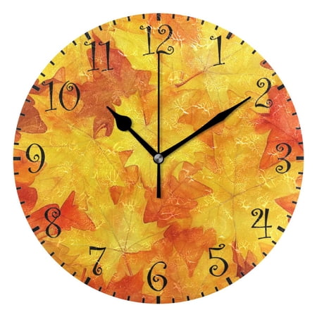 10 Artistic Round Wall Decorative Desk Clock Wall Clock Home Decor Orange Maple Leaves