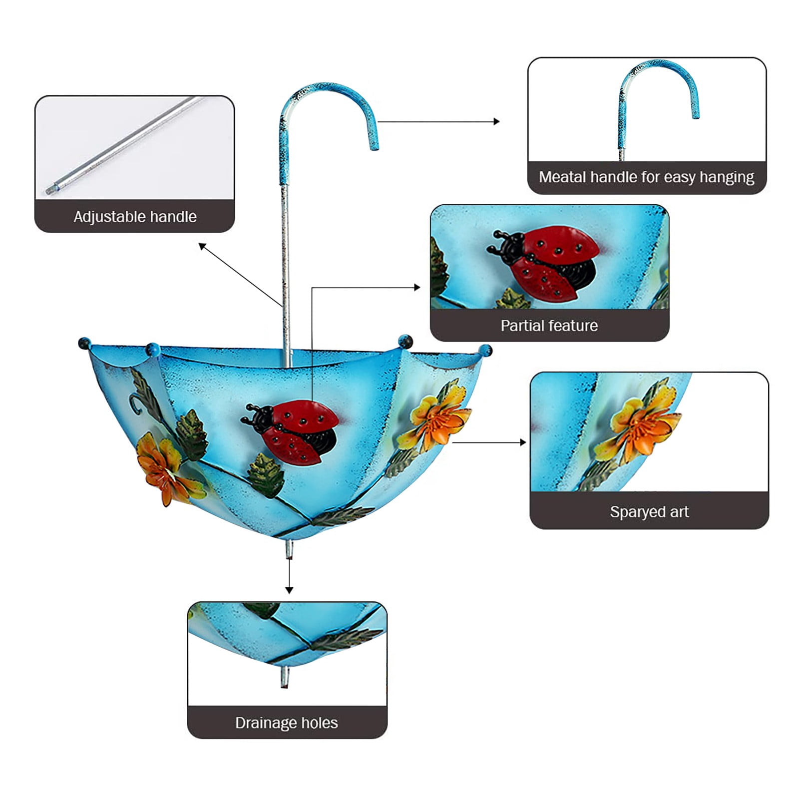 (Clearance) BNNG Vintage Metal Umbrella Hanging Wall Planter Flower Holder Indoor or Outdoor Garden Succulent Wall Planter Set Retro Yard Balcony Decor, Colorful