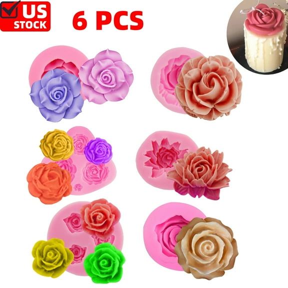 6 Pack Flower Molds - Peony, Rose Shapes - Handmade soap , Resin Casting , Candle Making Molds, Chocolate, Candy Making
