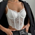 thumbnail image 4 of JGGSPWM Womens Summer Lace Bustier Mesh Sexy Vintage Spaghetti Strap Open Back Boned Corset Going Out Party Crop Top White S, 4 of 8