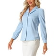 thumbnail image 4 of INSPIRE CHIC Women's Shirt Flat Collar Long Sleeves Button Down Office Satin Shirt L Light Blue, 4 of 5