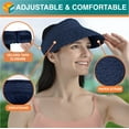 thumbnail image 5 of SUN CUBE Women Sun Visor Hat, Straw Beach Hat Wide Brim Visor UV Protection, Foldable Packable Cap, Roll Up Ponytail Large Sunhat, Summer Travel Golf Visor Pool Garden Fishing, UPF 50+, Navy Blue, 5 of 8