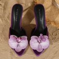thumbnail image 3 of [On feet & in love] Women's Satin Pointed Toe Mules with Floral Applique - Slip-On Stiletto Heel Dress Sandals,Purple,6, 3 of 6