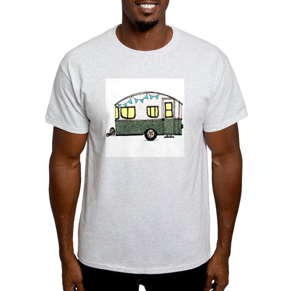 CafePress - Vintage Camper Trailer With Flags Light T Shirt - Men's Classic Graphic T-Shirt