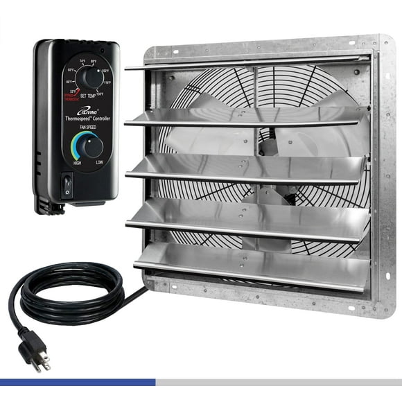 iLIVING 18&quot; Ventilateur d'Échappement Mural, Obturateur Automatique, avec Thermostat et Régulateur de Vitesse Variable, 0.85A, 1736 CFM, 2600 SQF Zone de Couverture Argent (ILG8SF18V-ST)