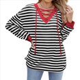 thumbnail image 3 of Sudadera Holgada Informal de Larga con Cuello Redondo y Bloques de Color para Mujer Negro y Rojo XL, 3 of 9