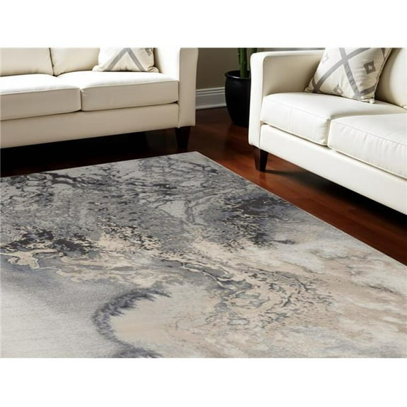 HomeRoots 555918 9 x 13 ft. Abstract Rectangle Area Rug, Gray, Black & Ivory
