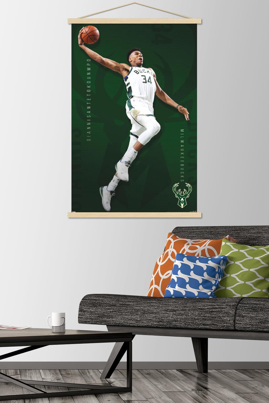 NBA Milwaukee Bucks - Giannis Antetokounmpo 19 Wall Poster with Wooden Magnetic Frame, 22.375" x 34"