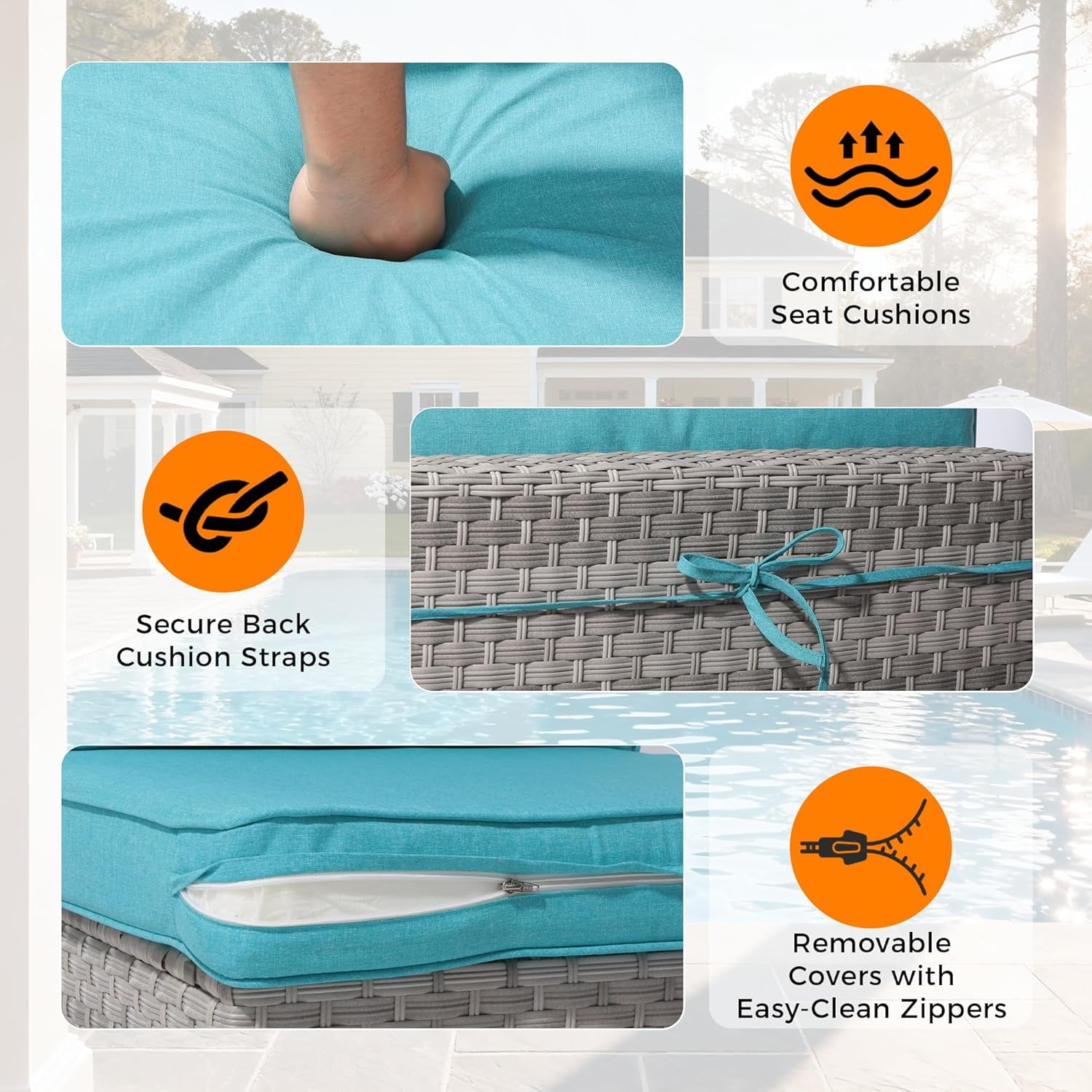 12-Seat Modular Patio Furniture Set – Outdoor Wicker Sectional Sofa with Thick 4″ Cushions, Dual-Strand PE Rattan, Rust-Resistant 18 mm Steel Frame, Backyard Garden Deck Lounge,Blue