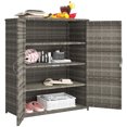 thumbnail image 3 of Outsunny Wicker Outdoor Storage Cabinet with Shelves, 2-Door Rattan Outdoor Pool Towel Storage Cabinet for Garden, Backyard, Porch, Mixed Gray, 3 of 10