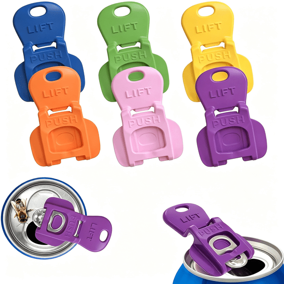 EXLEAF 6Pcs Colorful Can Tab Openers&Leak-Proof Drink Covers – One-Hand Soda Can Opener&Reusable Protector Caps for Beer,Soda,And Aluminum Cans for Parties,Bbq,Camping&Travel(New Model)