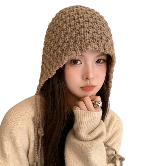 Aellinatey Cute Tassels Beanies Hat Womens Winter Warm Soft Knitted Woolen Hat Girl Gift