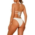 thumbnail image 3 of INSPIRE CHIC Women's Halter Underwire Ribbed Bikini Sets 2 Piece Double Straps Tie Back Triangle Bottoms Swimwear Bathing Suits X-Large White, 3 of 5