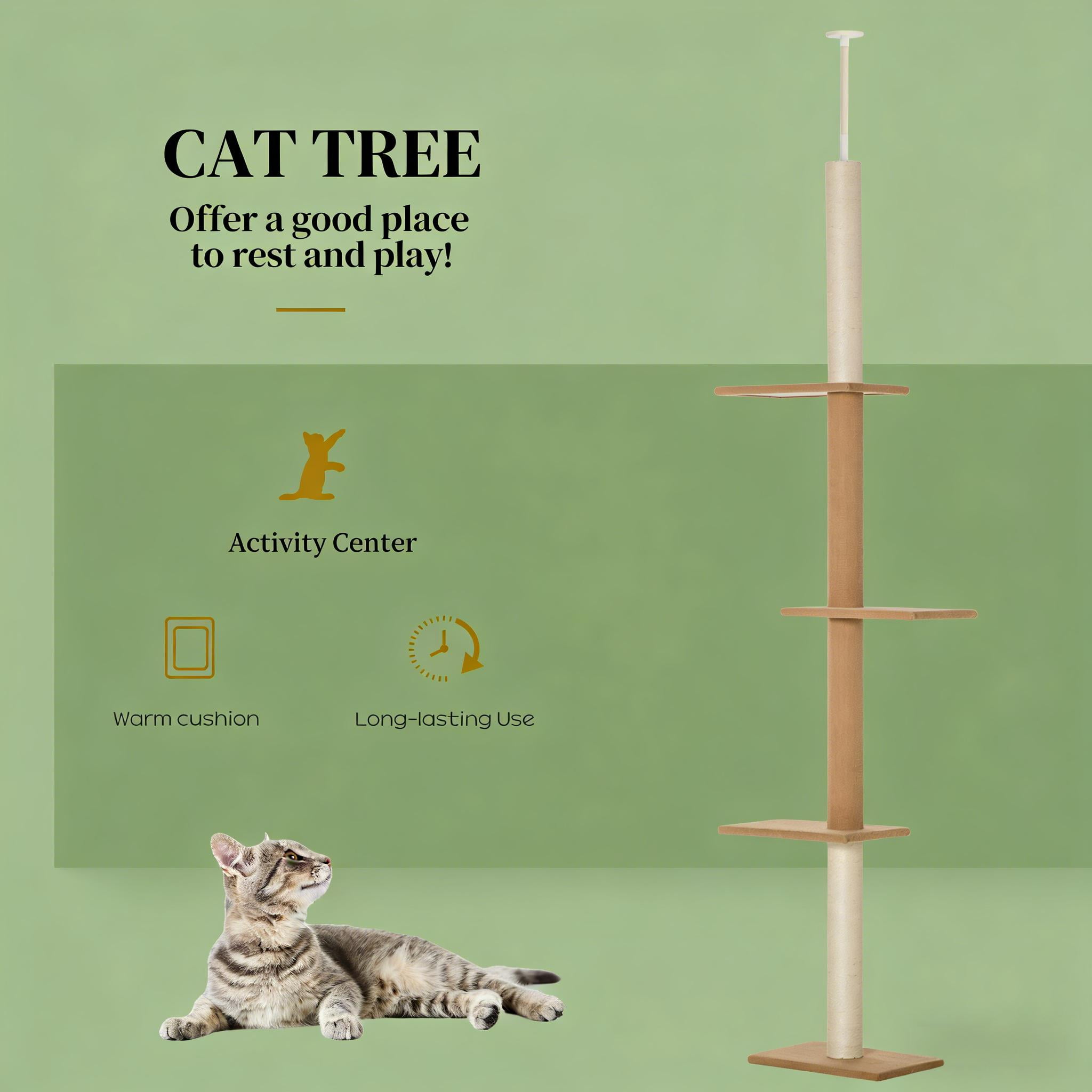 ZephyPaws 89 in Tall Cat Tree Wall Mount,16in Top Perch Bed for Large Adult Cats, Adjustable Cat Tower Floor to Ceiling for Scratch,Climb and Lookout,Brown White