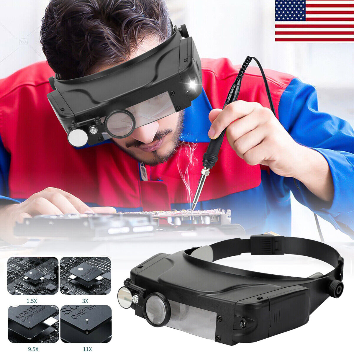 Headband Magnifier LED illuminated Visor Magnifying Jeweler Repair
