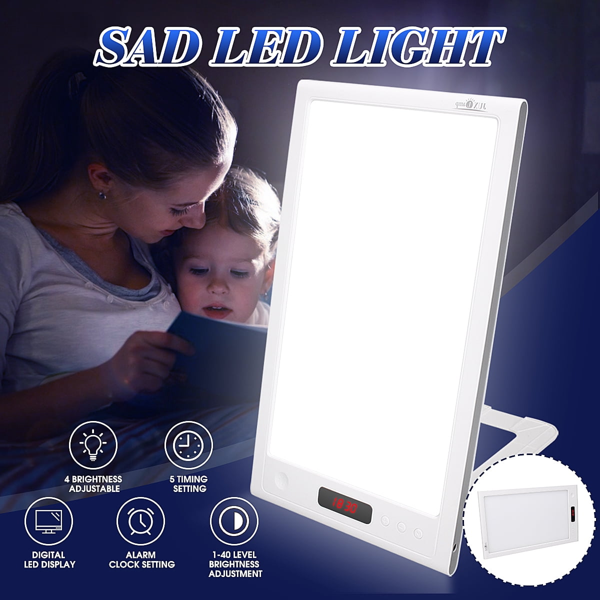 SAD Therapy Lamp Natural Daylight 4 Brightness Adjustable with Timing Setting, Alarm Clock, For