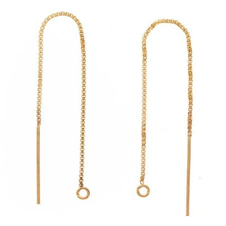 Box Chain Ear Threads - 14K Gold Filled Ear Threads Threaders 3 1/4 In. Box Chain w/ Loop