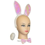 Bunny Ears Tail and Bow Tie 3pc Rabbit Accessory Kit - Glimmer Pink & White