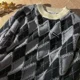 thumbnail image 3 of Suéter de punto para hombre, jerseys masculinos empalmados, ropa para hombre, icono a cuadros, rombos, estilo coreano, cálido, tendencia 2024, holgado, grueso, invierno, algodón X, 3 of 5